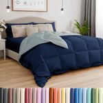 Cal King Size, Blue Reversible Alternative Down Comforter - Warm Lightweight - Luxury Breathable Hotel Quality Bedding Set - All Season Fluffy Cozy Oversized Cooling Microfiber Duvet Insert Comforter