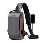 13 SOEME Anti Theft Waterproof Unisex Sling Bag, USB Charging port Shoulder Backpack With Multifunctional Use for Travel, Hiking, Camping, Daily Out, Crossbody Bags (Grey & Golden)