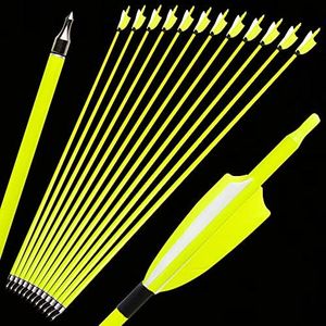 ZSHJGJR 30" Archery Carbon Arrows Spine 500 Fluorescent Targeting Practice Hunting Arrows with 3”Turkey Feather Fletching for Compound & Recurve &Traditional Bow 6/12pcs (Yellow, 12pcs)