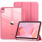 Vobafe Case for iPad 10th Generation Case 10.9 inch 2022, PC Crystal Clear Back Cover, Trifold Stand for iPad 10th generation with Pencil Holder, Auto Wake/Sleep, Pink