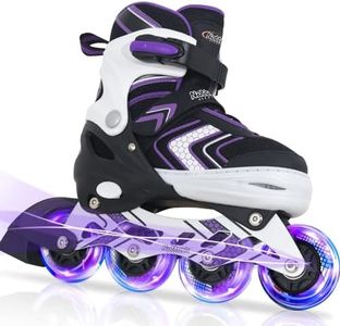 Nattork Blades Roller Skates for Girls with Full Light Up Wheels, Adjustable Beginner Inline Skates for Big Kids, Purple, Size 1.5 2 3 4 4.5