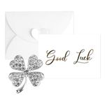 Four Leaf Clover Good Luck Gifts Multipack with Heart Envelope Good Luck Card Four Leaf Clover Charm Congratulations on Your New Job Lucky Charm Leaving Gift for Family Friend Colleagues Women