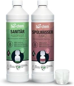 Bio-Chem - Ensemble de 2 produits nettoyant wc de camping car et caravane - Liquide sanitaire 1L et Additif sanitaire 1L - Nouvelle Formule avec microorganismes pour toilette chimique caravane