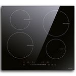 Noxton Induction Hob 4 Zone, 60cm Electric Cooker Hob Slide Touch Control 9 Power Level Fast Heating Boost Function Timer Safe Lock Touch Control Glass Panel Built-in Cooktop Easy-to-Clean, 8200W