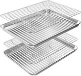 ROTTAY Baking Sheet with Rack Set (2 Pans + 2 Racks), Stainless Steel Cookie Sheet with Cooling Rack, Nonstick Baking Pan, Warp Resistant & Heavy Duty & Rust Free, Size 16 x 12 x 1 Inches