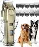 oneisall Tondeuses pour chiens IPX7 étanche Poil Long Epais professionnelles robustes à faible bruit haute puissance sans fil outils de toilettage pour animaux de compagnie (Or)