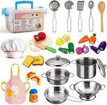 Tigerhu Kids Play Kitchen Accessories Kitchen Pretend Toy, Pretend Play Food Set& Cookware Pot& Pan Set, Pretend Vegetables Gift for Boys Girls Educational Toys