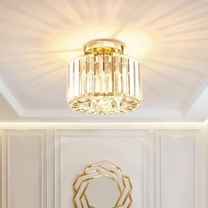 EINRZi Modern Crystal Chandelier,Vintage Gold Crystal Chandelier Metal Cage Lampshade Metal, 22 cm Ceiling Light in Hallway,Bedroom,Kitchen,Dining Room（No Bulb）