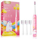 Kids Electric Toothbrush 3-5-6-12 Rechargeable Girls Electric Toothbrush with Timer 3 Modes Habit-Forming Stickers 31000VPM Power Kids Sonic Toothbrush (Unicorn Pink)