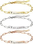 MignonandMignon Medical ID Bracelet for Women Personalized Alert Engraved Diabetic Autism Awareness Custom Paperclip Chain Jewelry Prescription Kids -P-3BR-MD