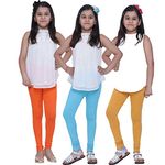 Robinbosky Premium Girls Leggings Orange,Blue and Yellow Value Combo Pack of 3 (11-12 Years, Orange, Angel Blue, Sun Yellow)