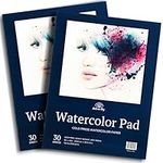 Art-N-Fly Watercolour Paper Pad 9x12" 2 Pack - Cold Press Water Colour Sketchbook Pad 30 Sheets 140 lb for Art Painting, Drawing, Wet & Mixed Media - Water Colouring Paint Paper for Artist & Kids