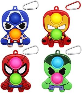 Hioph 4 Pcs Pop It Bubble Fidget Sensory Keyring, Stress and Anxiety Relief Handheld Cartoon Keychain, Cute Fidget Pendant, Silicone Key Charm Ornaments, Party Favour Gifts for Kids