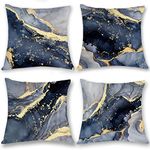 OUZ Grey Marble Texture Navy Blue and Gold Soft Velvet Throw Pillow Covers, Abstract Art Modern Decorative Pillowcase, Living Room Sofa Bedroom Decor Cushion Covers,18 x 18 Inch, Set of 4(8C501)