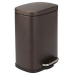 mDesign Pedal Bin – 5 L Stainless Steel Metal Waste Bin with Pedal, Lid and Plastic Insert – Small Household Rubbish Bin for Bathroom and Kitchen or as Office Bin etc. – Bronze