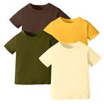 OPAWO Unisex Infant Baby Crew Neck T-Shirt 4 Pack Toddler Short Sleeve Solid Color Tees Shirts for Boys Girls(Brown/Army Green/Ginger/Beige,18-24Months)