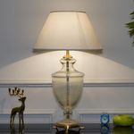 KAPOOR E-ILLUMINATIONS Mystic Hand Cut Glass and Brass Casted Base Table Lamp with Cotton Shade (White)