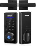 Philips Fingerprint Door Lock with 2 Lever Handles Set, Keyless Entry Door Lock with Handles, Electronic Door Lock Set with Code, Door Lock Set for Front Door,Auto Lock, Touchscreen Keypad with Key