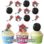 AK Giftshop PRE-CUT Ice Hockey Player & Puck Mix - Edible Cupcake Toppers/Cake Decorations (Pack of 12)