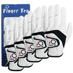 FINGER TEN Men’s Golf Gloves 5 PCS Left Hand Right Handed Leather All Weather Grip Soft Breathable Flexible for Golfers Size Small Medium ML Large XL (White, X-Large, Left)