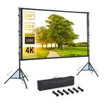 Portable Projector Screen with Stand, 150 inch 16:9, Outdoor Projector Screen, Foldable, Ironable and Washable, Front and Rear Projection Screen, Idea for Home Cinema, Business, Backyard Party.