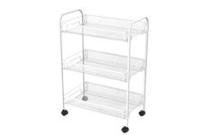 SEVVY - 3-Tier Mesh Rolling Cart/Mesh Trolley - Household Utility Cart for Home & Kitchen, Living Room - File & Stationery Storage for Office, Study - White