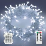 Twinkle Star Battery Operated Fairy Lights with Remote | 10m 100 LED Decoration Lights | Waterproof Battery Box | 8 Modes with Timer | Indoor Outdoor Christmas Wedding Festive Decoration - Cool White