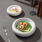 Navaris Chunky Dinner Plate 2-Piece Set - Cream White Non-Toxic Porcelain - Deep Salad Bowl & Dessert Plate - Microwave and Dishwasher Safe - 16.5cm (6.5") and 21.5cm (8.5")