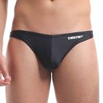 sandbank Men's Sexy Low Rise Mesh Thong Swim Briefs Drawstring Bikini Sport Swimsuit, Black #1, Large