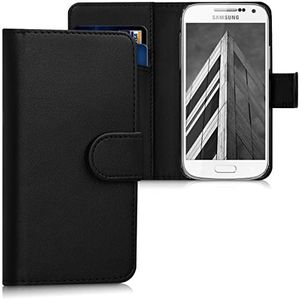 kwmobile Étui à Rabat Compatible avec Samsung Galaxy S4 Mini - Coque à Rabat Simili Cuir avec Compartiment Cartes Support Noir