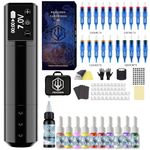 POSEIDON Wireless Rotary Tattoo Machine Kit with 20 Tattoo Cartridge Needles & Ink Set | Professional Portable Tattoo Gun for Beginners | Complete Starter Supplies (HM125）