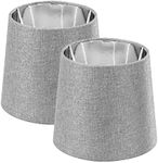 Navaris Table Lampshade - Set of 2 - Tapered Lamp Shades for E14 Light - Pair of Contemporary Modern Lampshades - Grey Linen with Silver Inner Lining