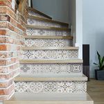 funlife 14 Strips Stair Riser Stickers Peel and Stick, Self Adhesive Vinyl Stair Risers Staircase Murals Decals Sticker Decor for Steps, 39.37"x7.09", Vintage Geometry