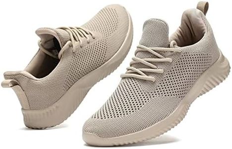 Men's Slip On Running Shoes Fashion Walking Sneakers Mesh Soft Sole Loafers Comfortable & Light-Weight Tennis Work Trainers, Khaki, 8