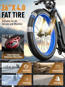 Kojesen V7 Electric Bike for Adults – 26x4.0 Fat Tire, 52V 19.2Ah Battery, 21-Speed, Dual Hydraulic Brakes, 120KM Range