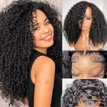 Kinky Curly Wig Human Hair Closure Wig Virgin Hair 180% Density Glueless Natural Black 22 Inch 4X4 Hd Transparent Lace Pre Plucked With Baby Hair Knots Bleached