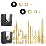 DASHUAIGE 2 Pack Silent Quartz Clock Movement, 6 Pairs Long Axis and Short Axis Clock Mechanism with Manual battery power, Wall Clock Mechanism Parts Motor Replacement DIY Repair Parts (gold)