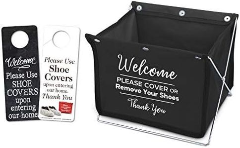 Foldable Shoe Cover Holder (Black) with Bonus Please Use Shoe Covers, Double Sided, Door Hanger