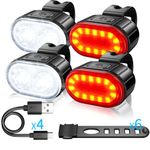 USB Rechargeable Bike Lights Set, Ultra Bright 2 LED Front and Back Rear Bicycle Light, IPX5 Waterproof Mountain Road Cycle Headlight and Taillight Set for Men Women Kids (4/6 Modes)-2 Sets