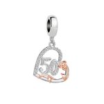 KunBead 50 Happy Birthday Rose Heart Dangle Bead Charms Compatible with Pandora Bracelet for Mom Daughter Grandma Granddaughter Nana Auntie Sister