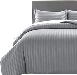 MOONLIGHT20015 Super King Duvet Set Cover Hotel Quality Stripes Satin Bedding Sets with 2 Pillowcases, Reversible Hypoallergenic Soft Breathable Bed Covers (Light grey, Super King)