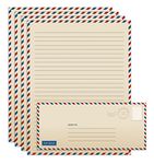 Better Office Products Vintage Airmail Stationery Paper Set, 100-Piece Set (50 Lined Sheets + 50 Matching Envelopes), Letter Size 8.5 x 11 inch, Double Sided & Lined Paper,