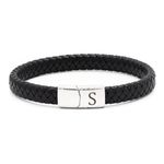 HAYOUWAY Mens Leather Bracelet with Initials Letter A-Z Bracelets for Women, Adjustable Braided Leather Bracelet with Stainless Steel Magnetic Clasp Black Leather Bracelet Jewelry Gifts for Men Boys