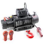 RUGCEL WINCH 12000lb Waterproof Electric Black Synthetic Rope Winch with Hawse Fairlead, Wired Handle