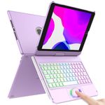 KARFUN Keyboard Case For iPad 9 Generation 10.2'' 2021,360 Degree Flip Slim Hard Case with Wireless Bluetooth Keyboard and Auto Sleep function with 7 backlight modes for iPad 9/8/7 Gen (Purple)