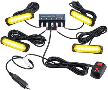 Justech 4x6LEDs Luces Estroboscópicas de Ámbar Luces de Faro para Advertencia Luces Intermitentes de Emergencia con Cargador de Coche y Caja de Control Principal 12V 24V Universal
