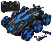 Toyshine 6 Wheels 360°Rotating Remote Control Rechargeable Stunt Car Swing Arm Deformation Off Road 2.4GHZ - Blue