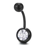 COOLSTEELANDBEYOND Black Sugical Steel Belly Button Ring Body Jewelry Piercing Navel Ring Barbells with Cubic Zirconia(CA)