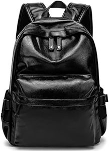 Leather Laptop Backpack for Men Wowen, School College Bookbag Casual Travel Daypack (Black)