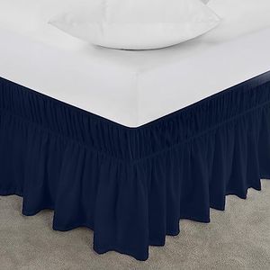 Utopia Bedding Full Elastic Bed Ruffle - Easy Wrap Around Ruffle - Microfiber Bed Skirt with Adjustable Elastic Belt 16 Inch Tailored Drop - Hotel Quality Bedskirt, Fade Resistant (Full, Navy)